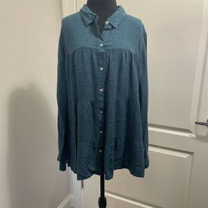 J. Jill Women's Blue Button-Up Tiered Tunic Top Size L Casual